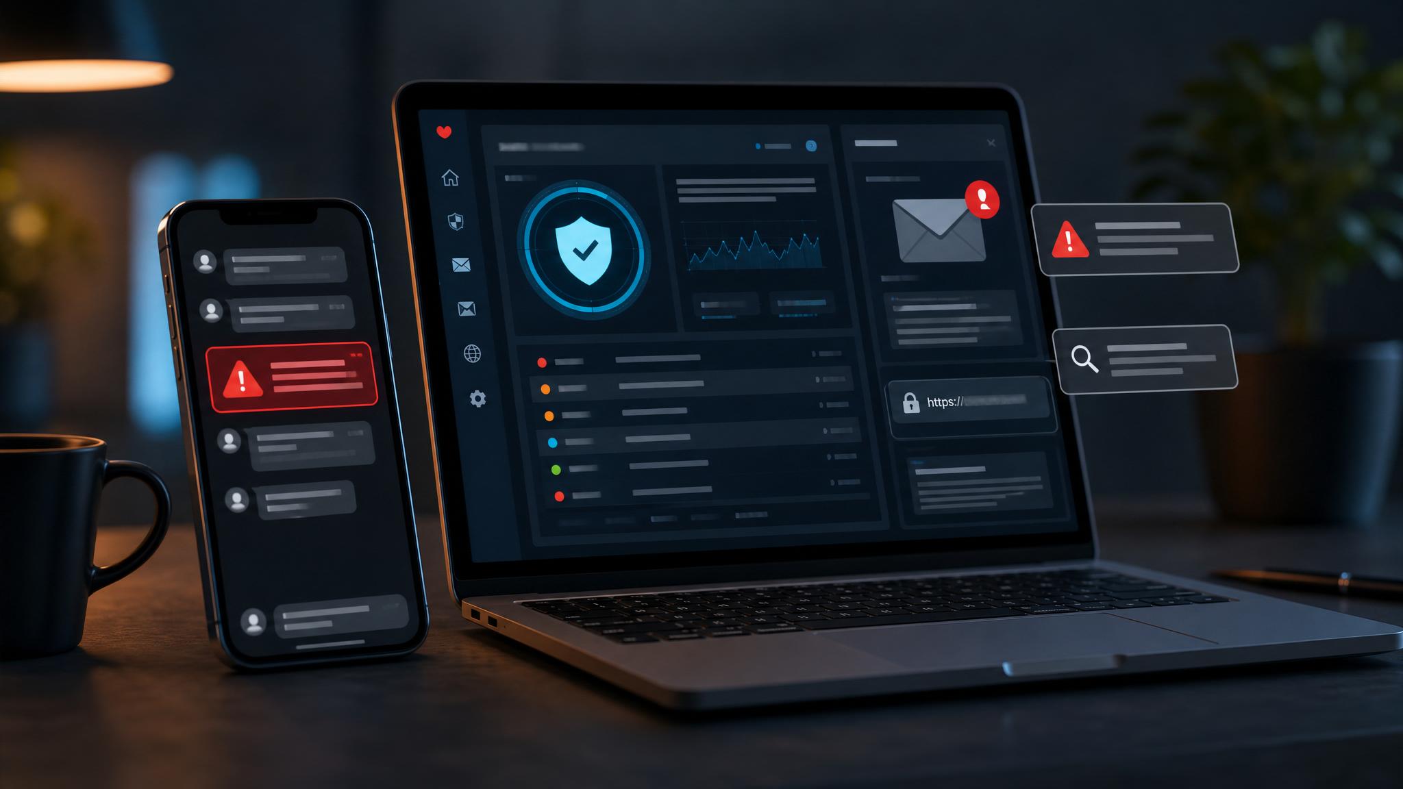 Panel digital para detectar phishing online en mensajes y enlaces sospechosos